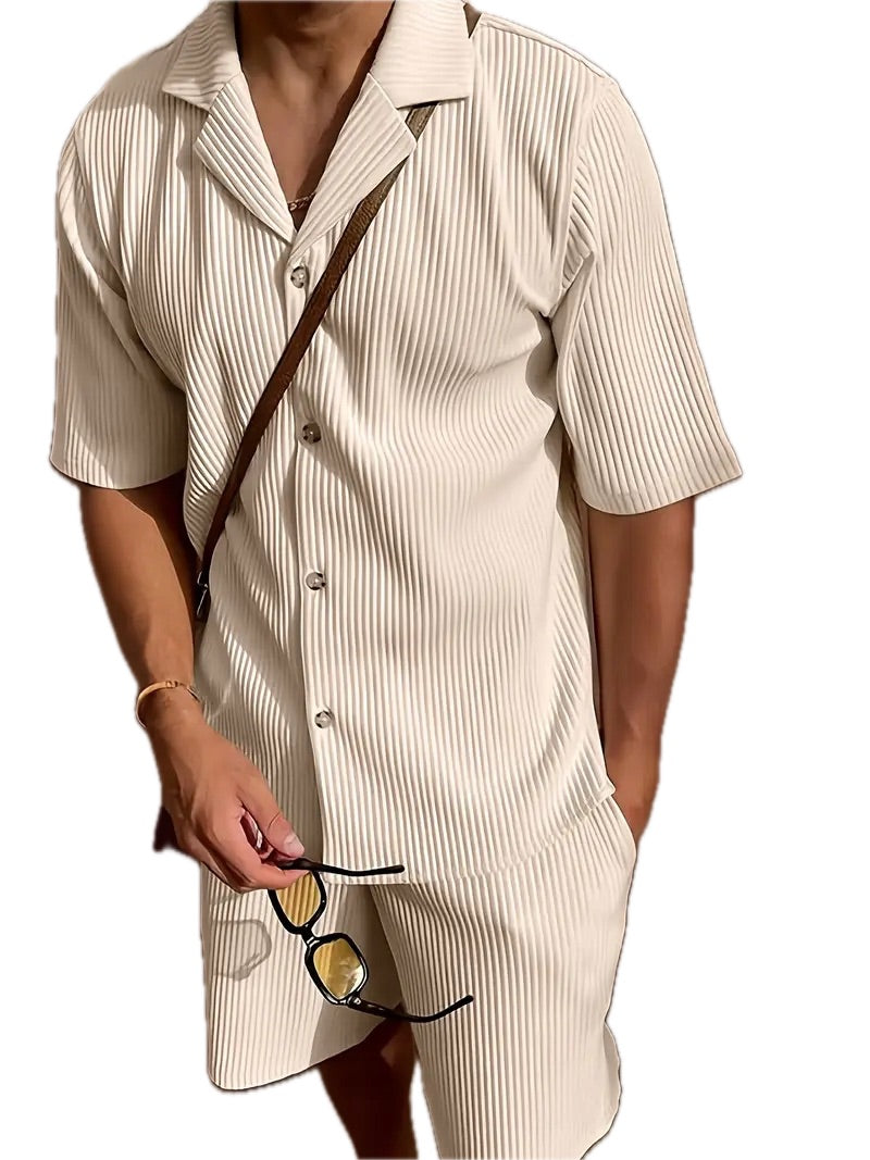 Męski Letni Zestaw Koszula z Krótkim Rękawem i Spodnie - Old Money