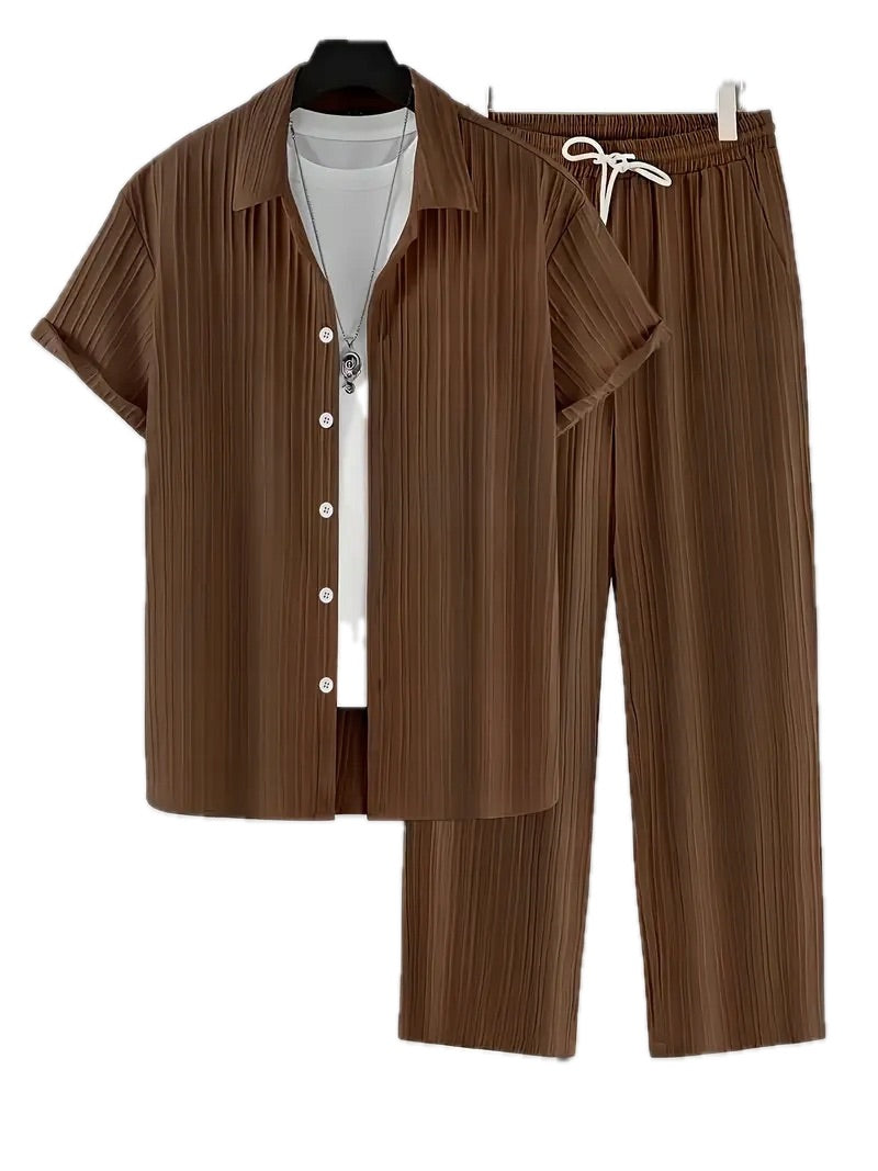 Męski Zestaw Koszula i Spodnie ze Sznurkiem - Old Money