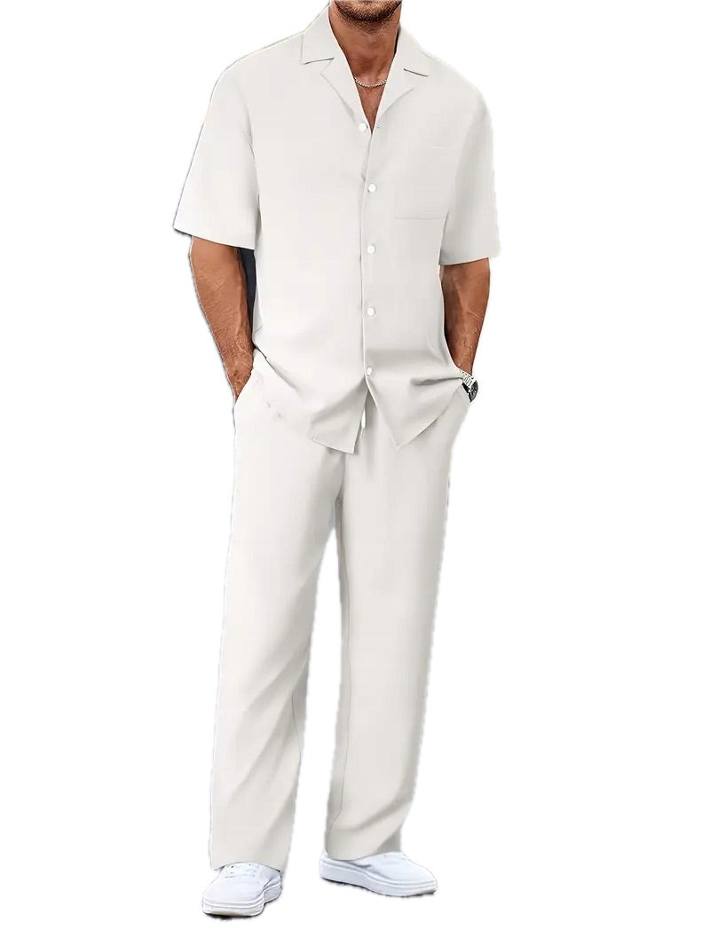 Męski Zestaw Casual z Koszulą i Spodniami - Old Money