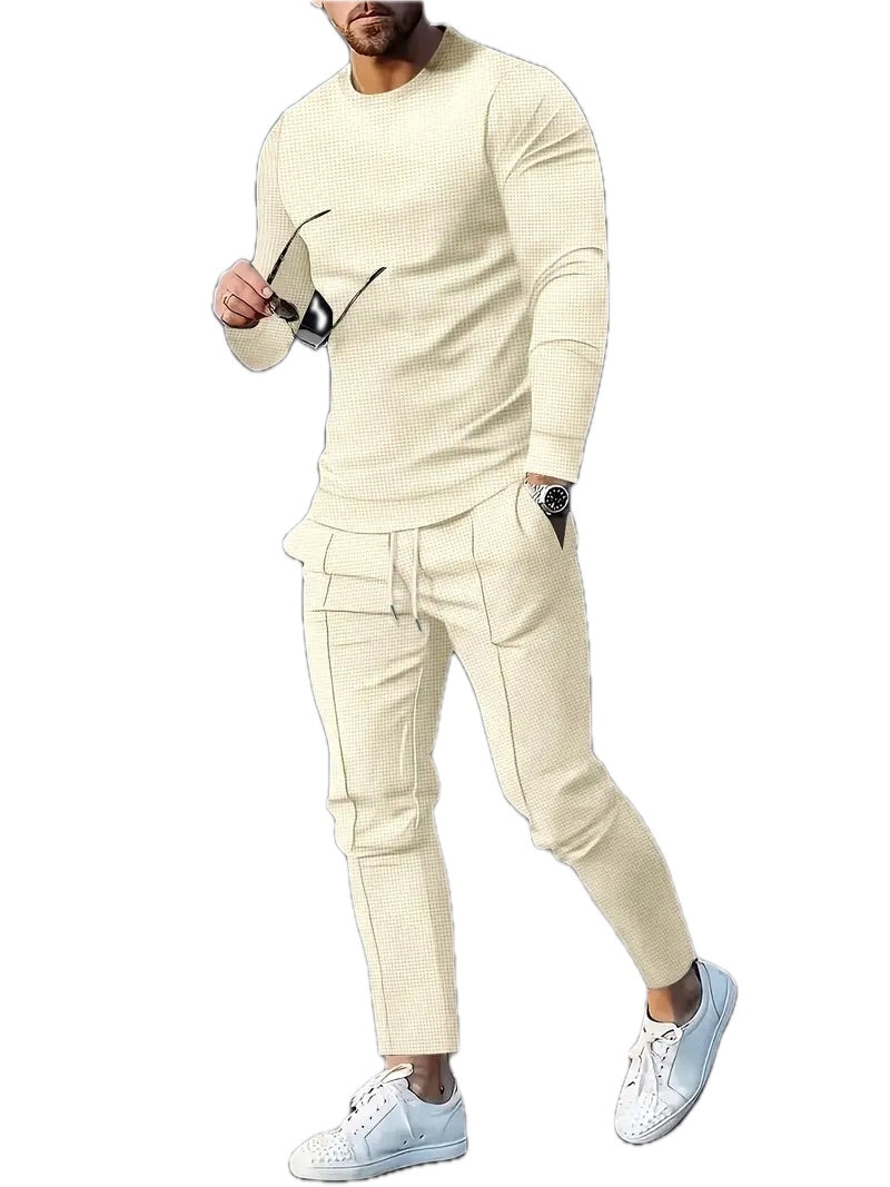 Męski Waflowy Komplet Bluza + Spodnie - Old Money