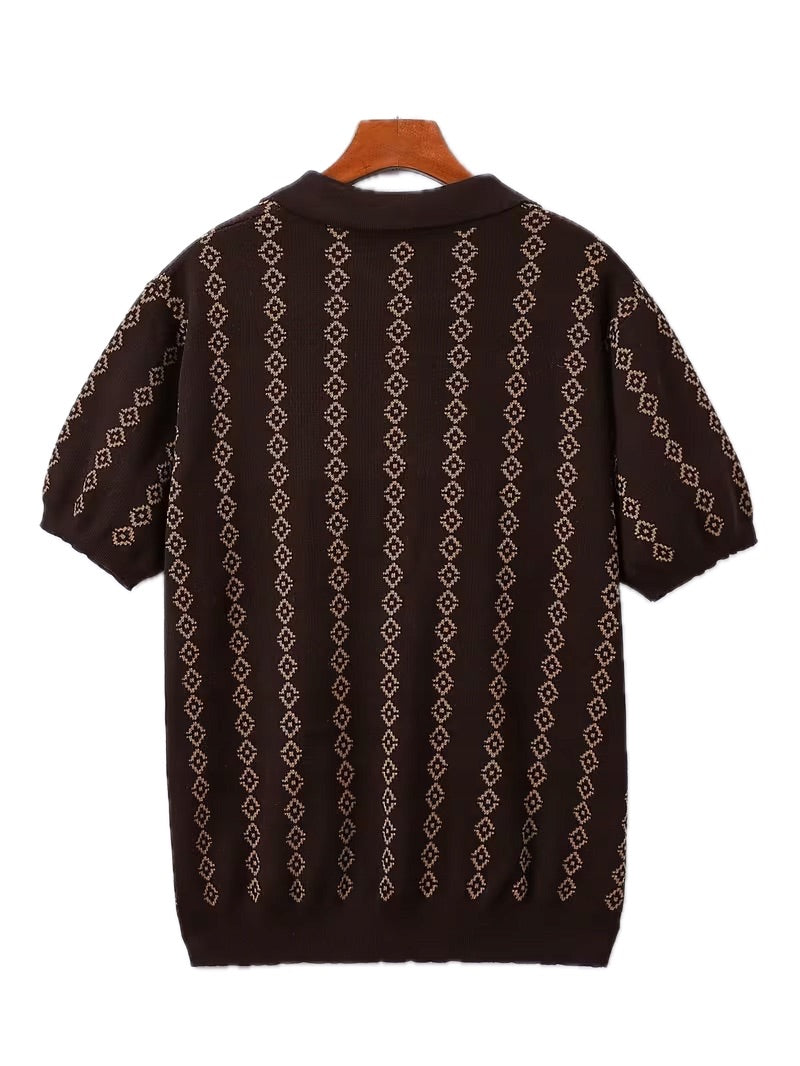 Męska Koszulka Polo V-Neck Wakacyjny Dzianinowy Casual - Old Money