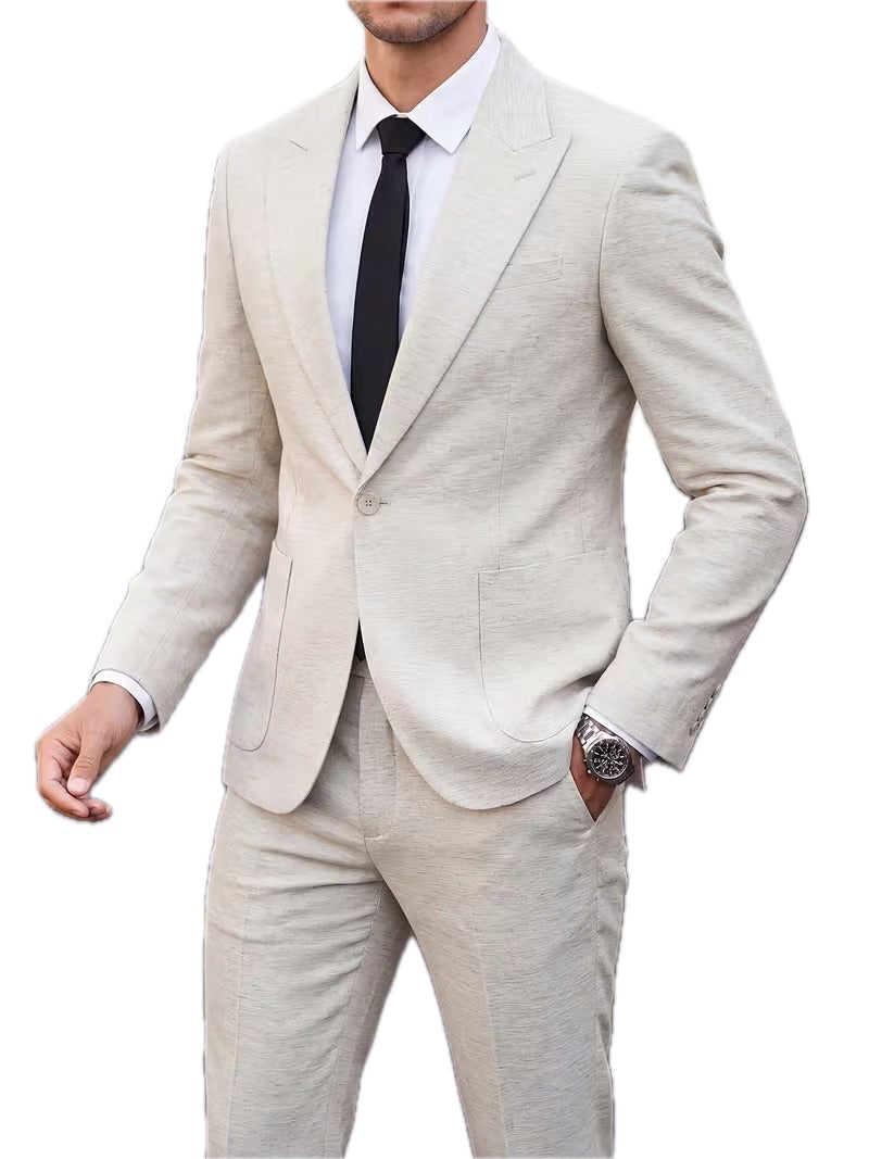 Męski Garnitur Lniany 2-Częściowy Slim Fit Włoski Styl - Old Money