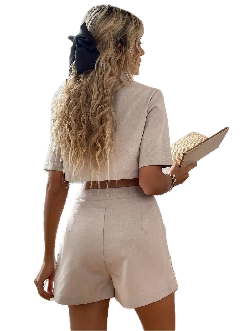 Damski Komplet Kamizelka z Guzikami i Spodnie z Kieszeniami - Old Money