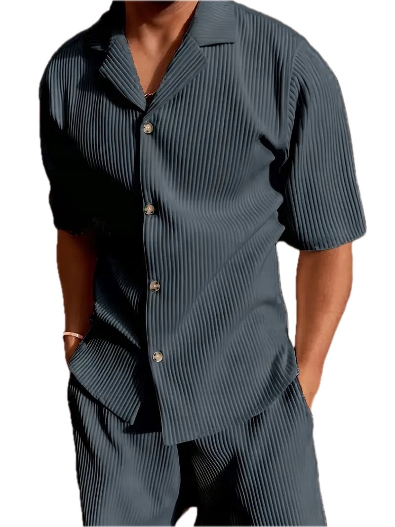 Męski Letni Zestaw Koszula z Krótkim Rękawem i Spodnie - Old Money