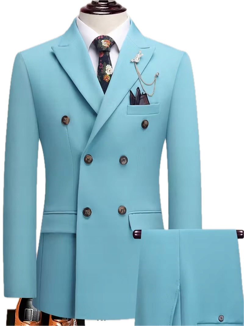 Męski Garnitur 2-Częściowy Wiskoza Włoski Dwurzędowy - Old Money