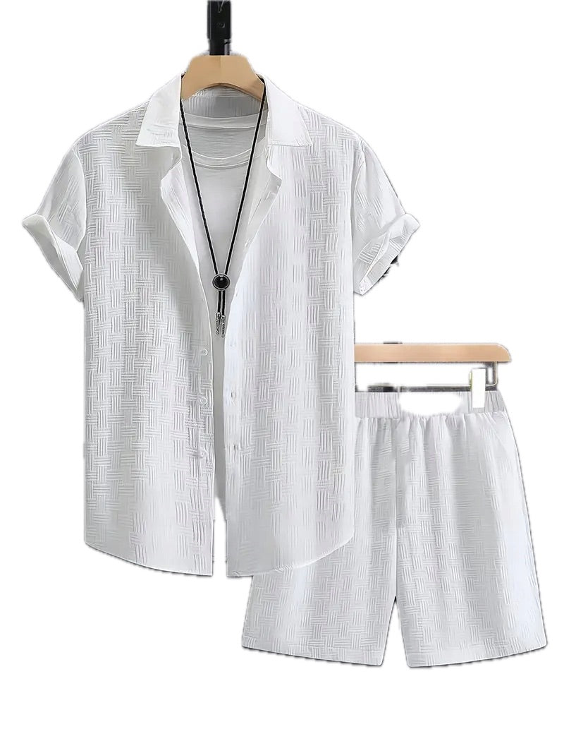 Męski Letni Zestaw Koszula z Krótkim Rękawem i Szorty - Old Money