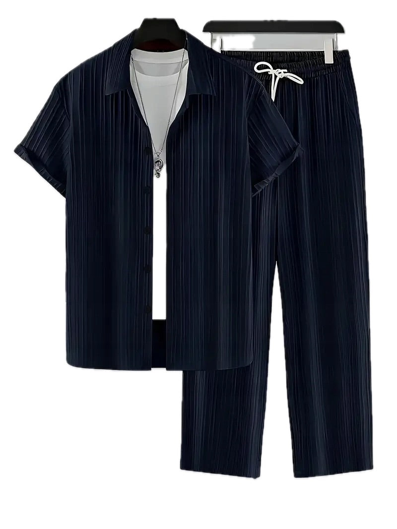 Męski Zestaw Koszula i Spodnie ze Sznurkiem - Old Money