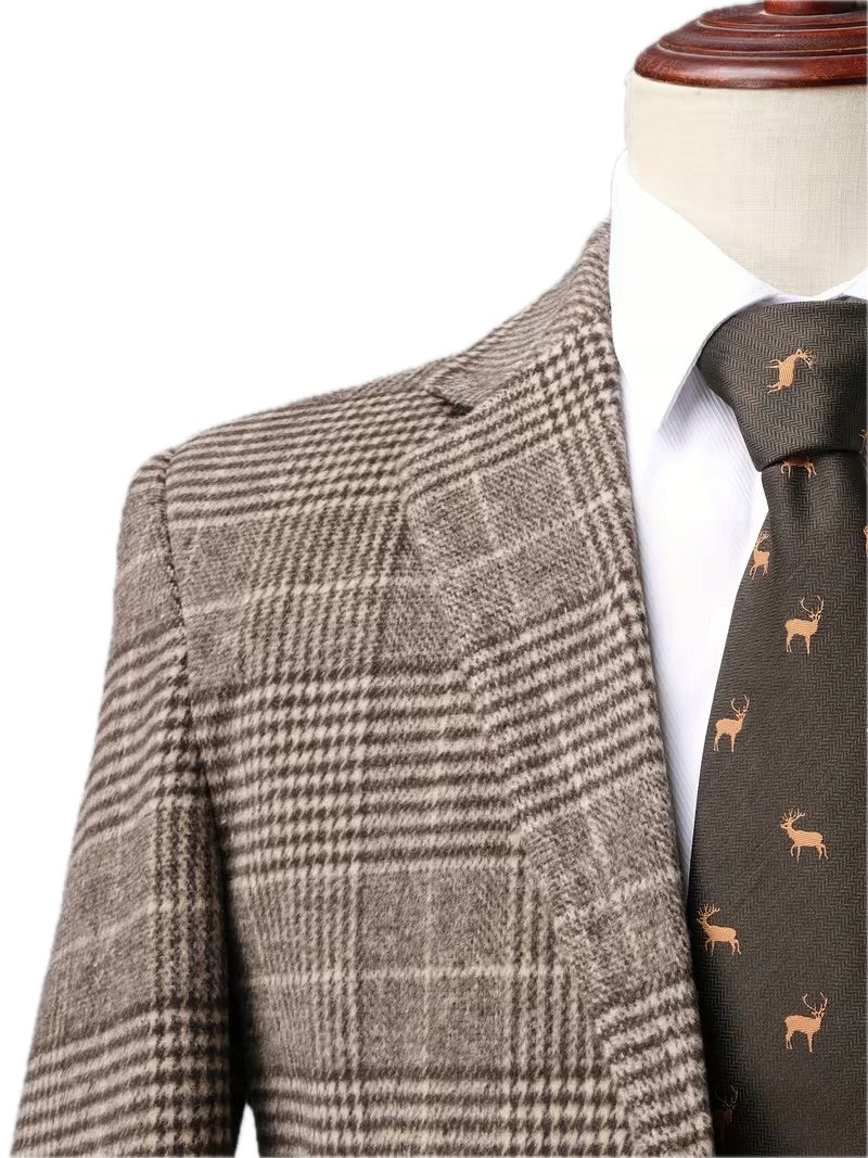 Męski Garnitur w Delikatną Kratę 3-częściowy Slim Fit - Old Money