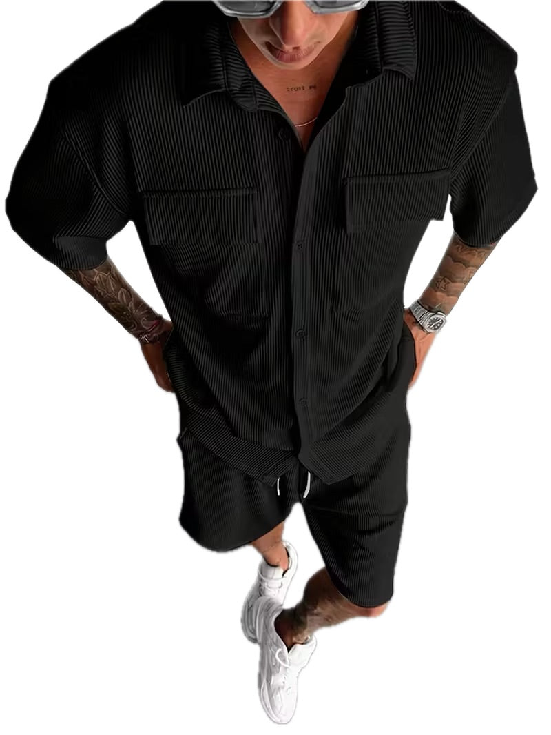 Letni Zestaw Męski Koszula + Szorty, Styl Plażowy - Old Money