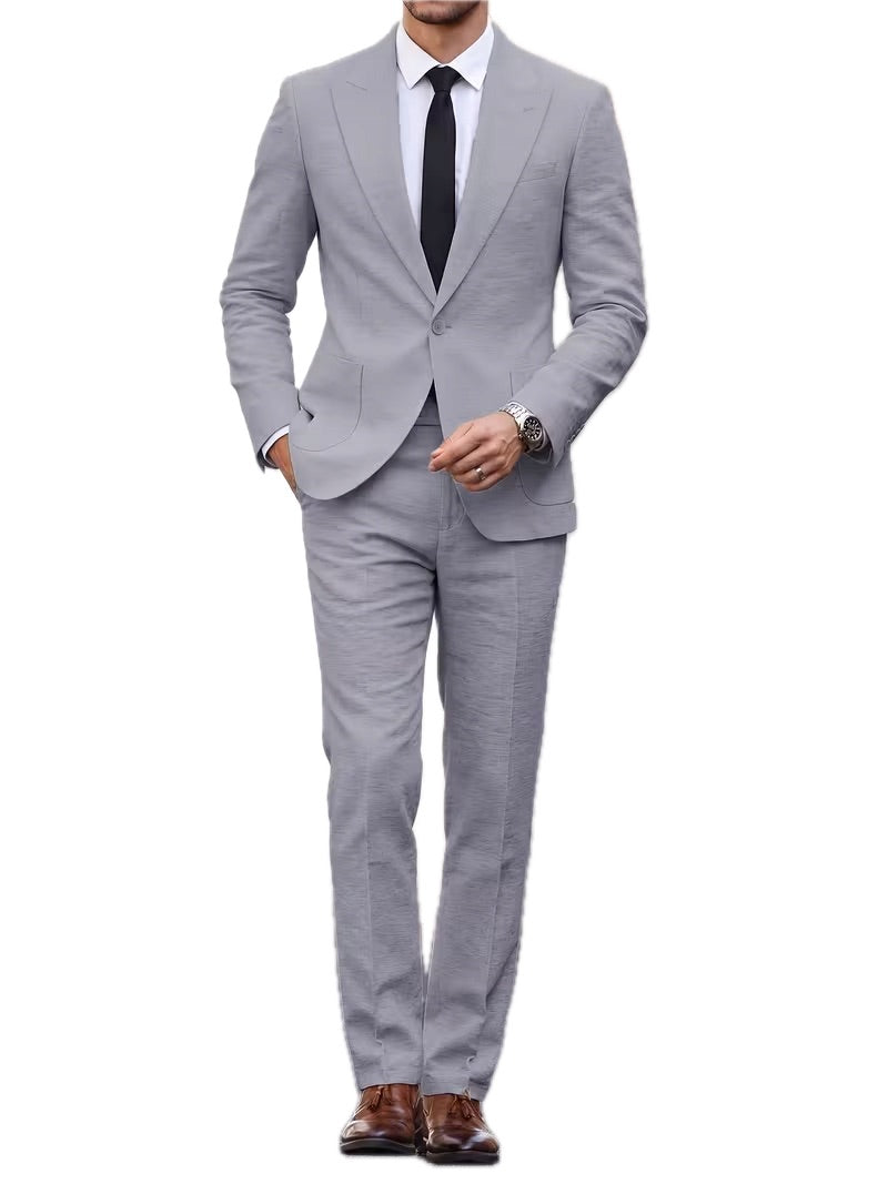 Męski Garnitur Lniany 2-Częściowy Slim Fit Włoski Styl - Old Money