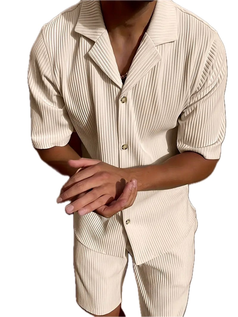 Męski Letni Zestaw Koszula z Krótkim Rękawem i Spodnie - Old Money