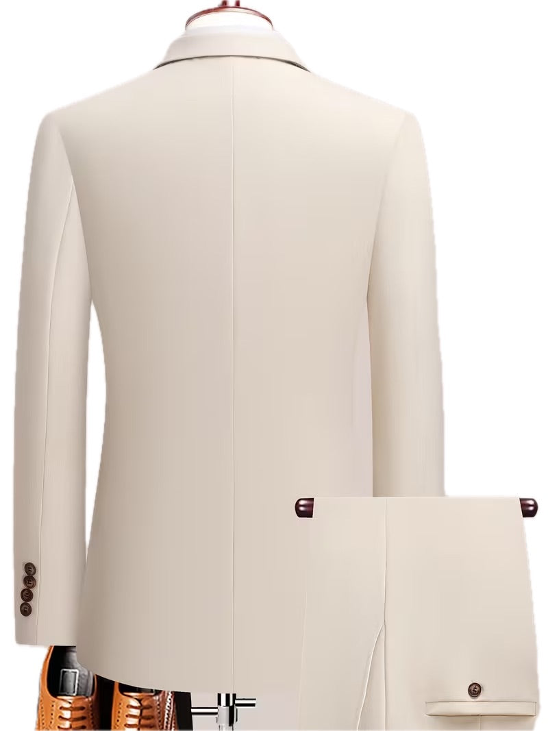 Męski Garnitur 2-Częściowy Wiskoza Włoski Dwurzędowy - Old Money