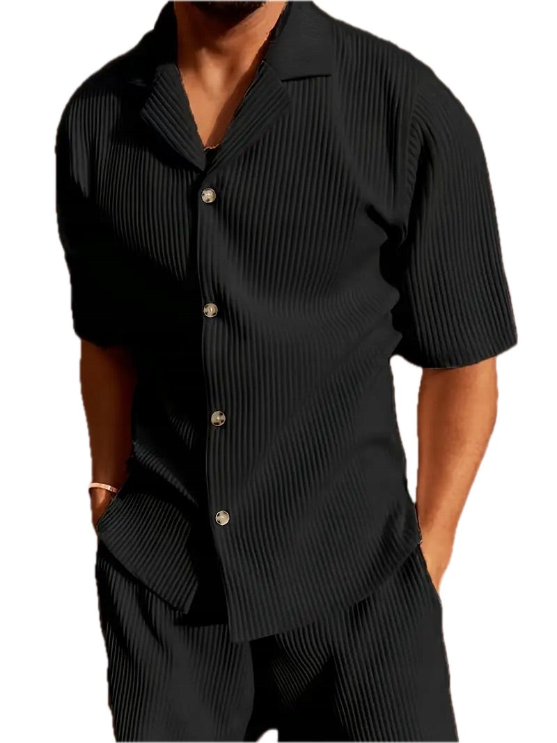 Męski Letni Zestaw Koszula z Krótkim Rękawem i Spodnie - Old Money