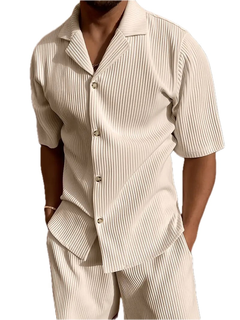 Męski Letni Zestaw Koszula z Krótkim Rękawem i Spodnie - Old Money