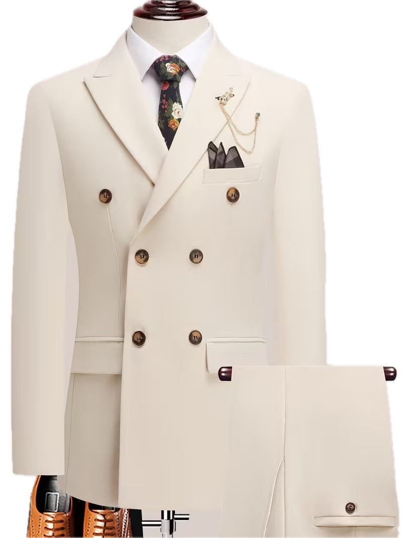 Męski Garnitur 2-Częściowy Wiskoza Włoski Dwurzędowy - Old Money