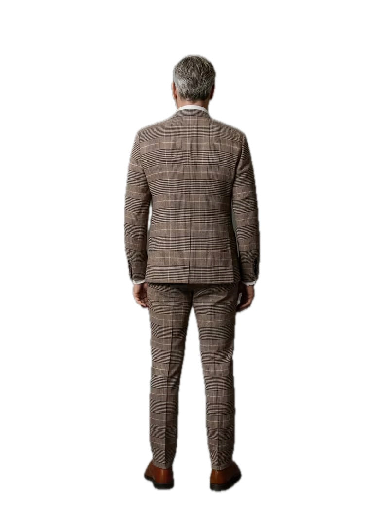 Męski Garnitur w Delikatną Kratę 3-częściowy Slim Fit - Old Money