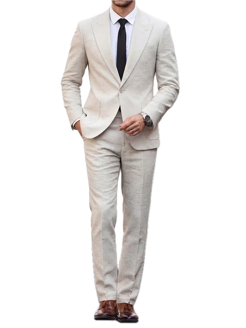 Męski Garnitur Lniany 2-Częściowy Slim Fit Włoski Styl - Old Money