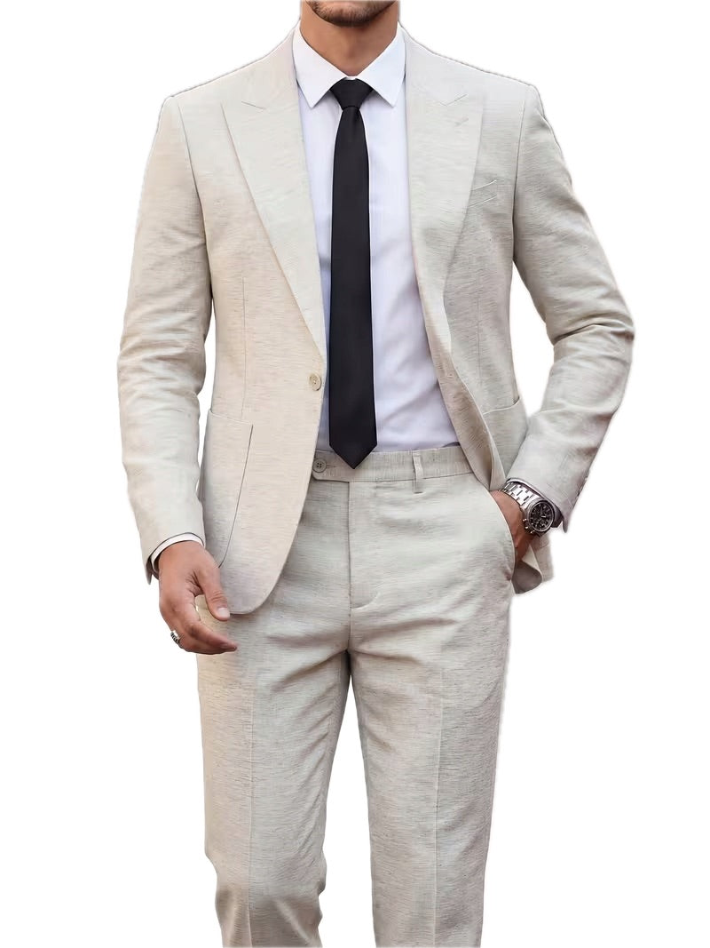 Męski Garnitur Lniany 2-Częściowy Slim Fit Włoski Styl - Old Money