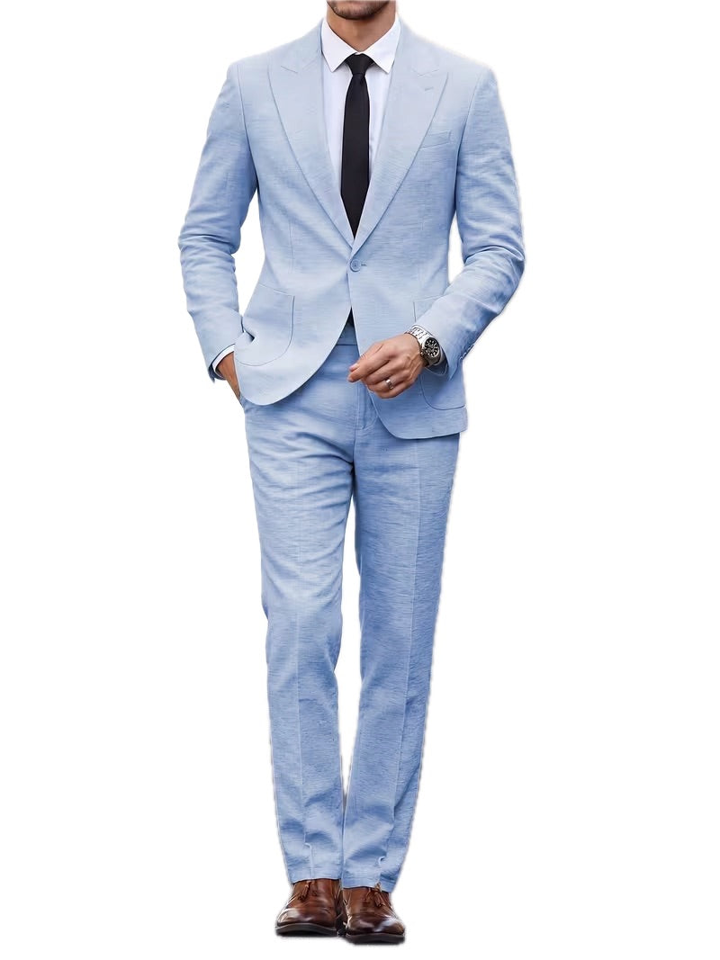 Męski Garnitur Lniany 2-Częściowy Slim Fit Włoski Styl - Old Money