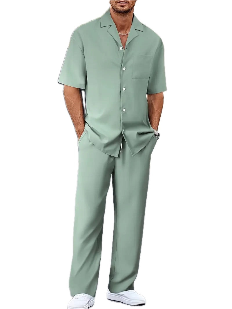 Męski Zestaw Casual z Koszulą i Spodniami - Old Money