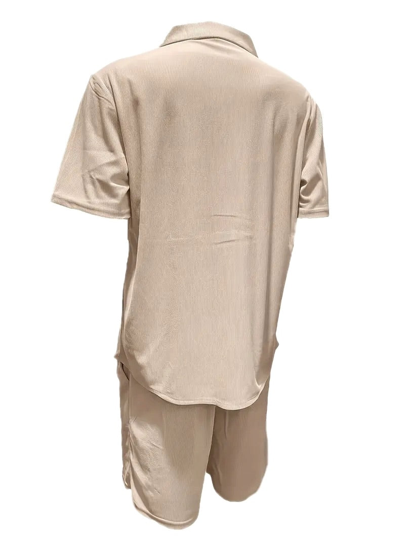 Męski Letni Zestaw Koszula z Krótkim Rękawem i Spodnie - Old Money