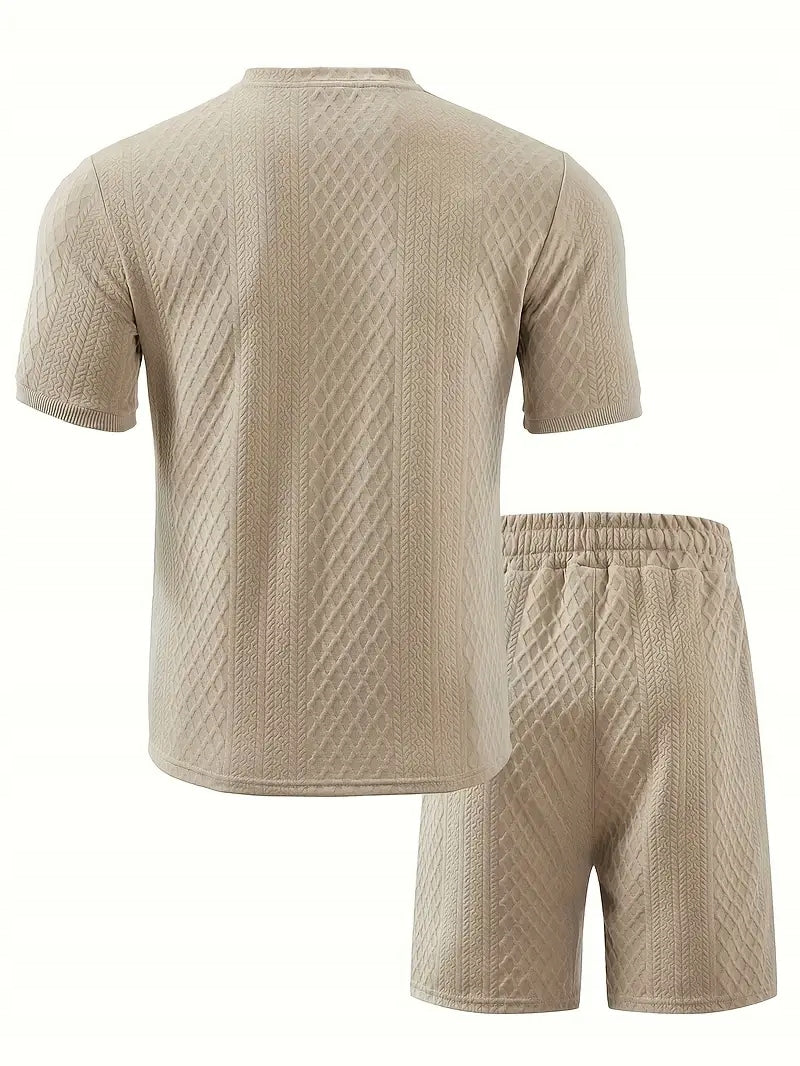 Męski Letni Zestaw Old Money Koszula Krótki Rękaw Henley Szorty - Old Money