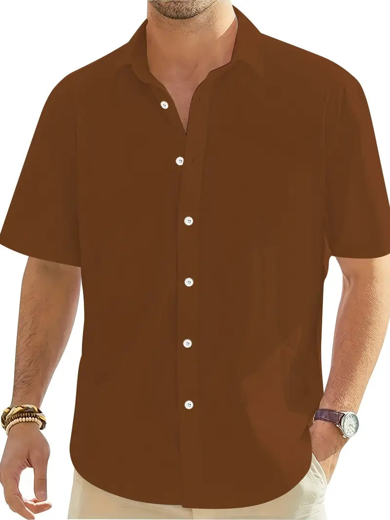 Męska Koszula Bawełniana na Guziki z Krótkim Rękawem – Old Money