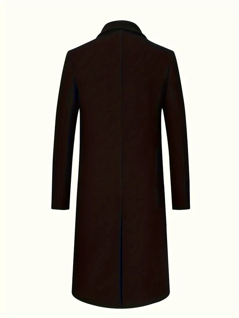 Męski Płaszcz Tweedowy Długi, z Klapami i Guzikami - Old Money