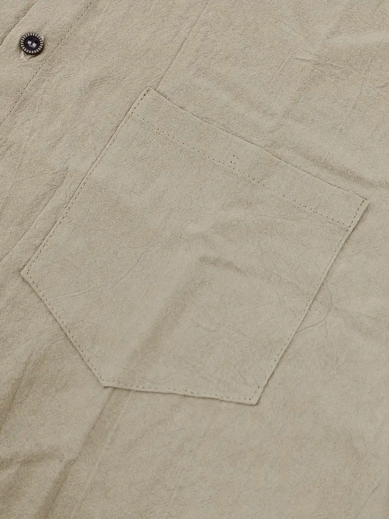 Męska Koszula Lniana z Krótkim Rękawem i Kieszenią – Old Money