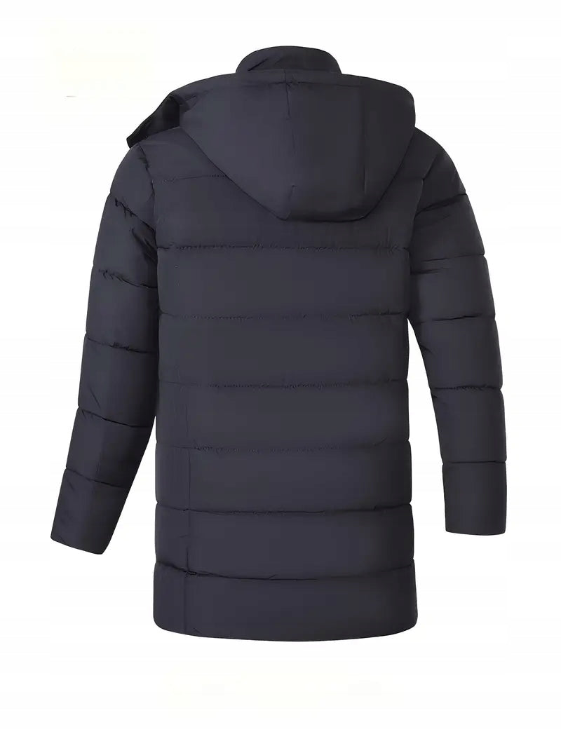 Męski Zimowy Płaszcz Długa Gruba Kurtka Parka z Kapturem Granat - Old Money
