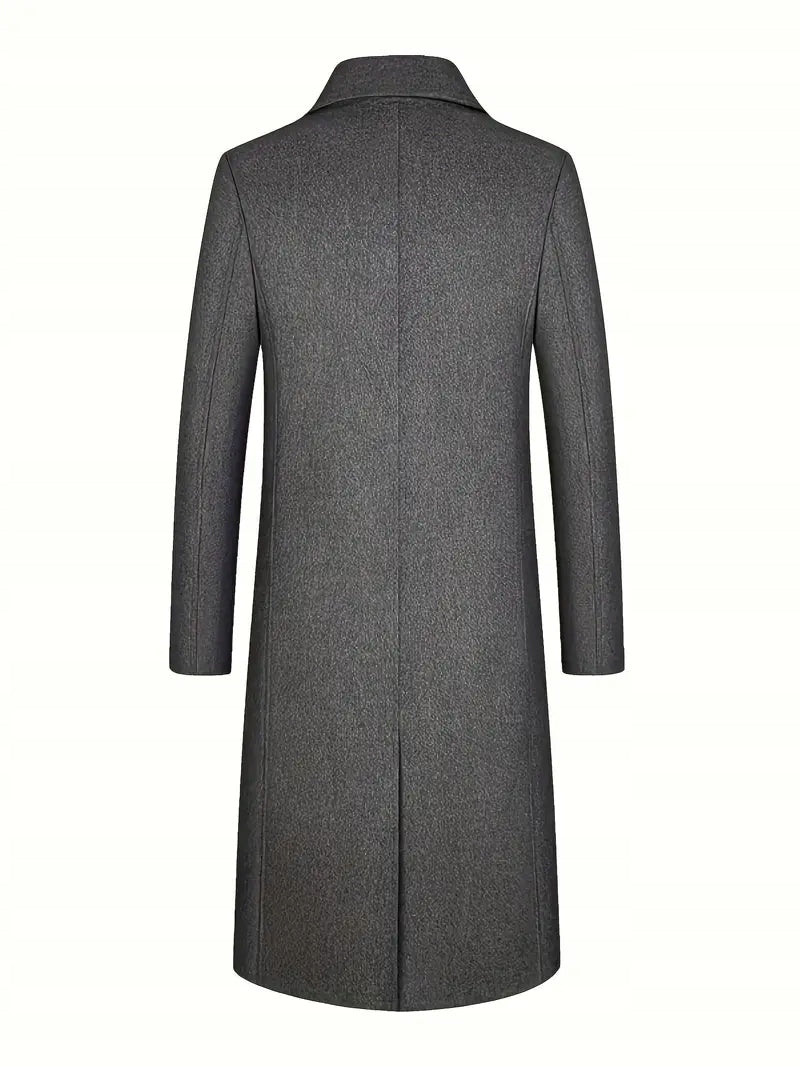 Męski Płaszcz Tweedowy Długi, z Klapami i Guzikami - Old Money