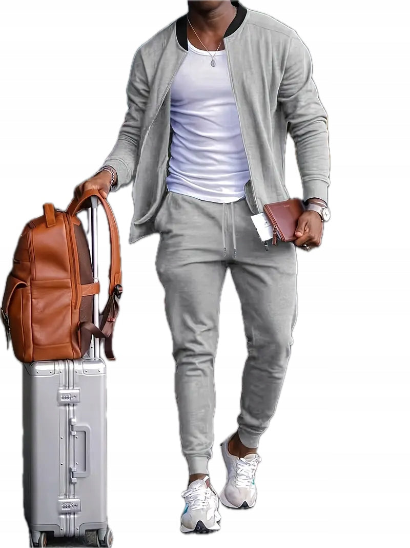 Męski Komplet Bluza na Zamek + Spodnie ze Sznurkami - Old Money