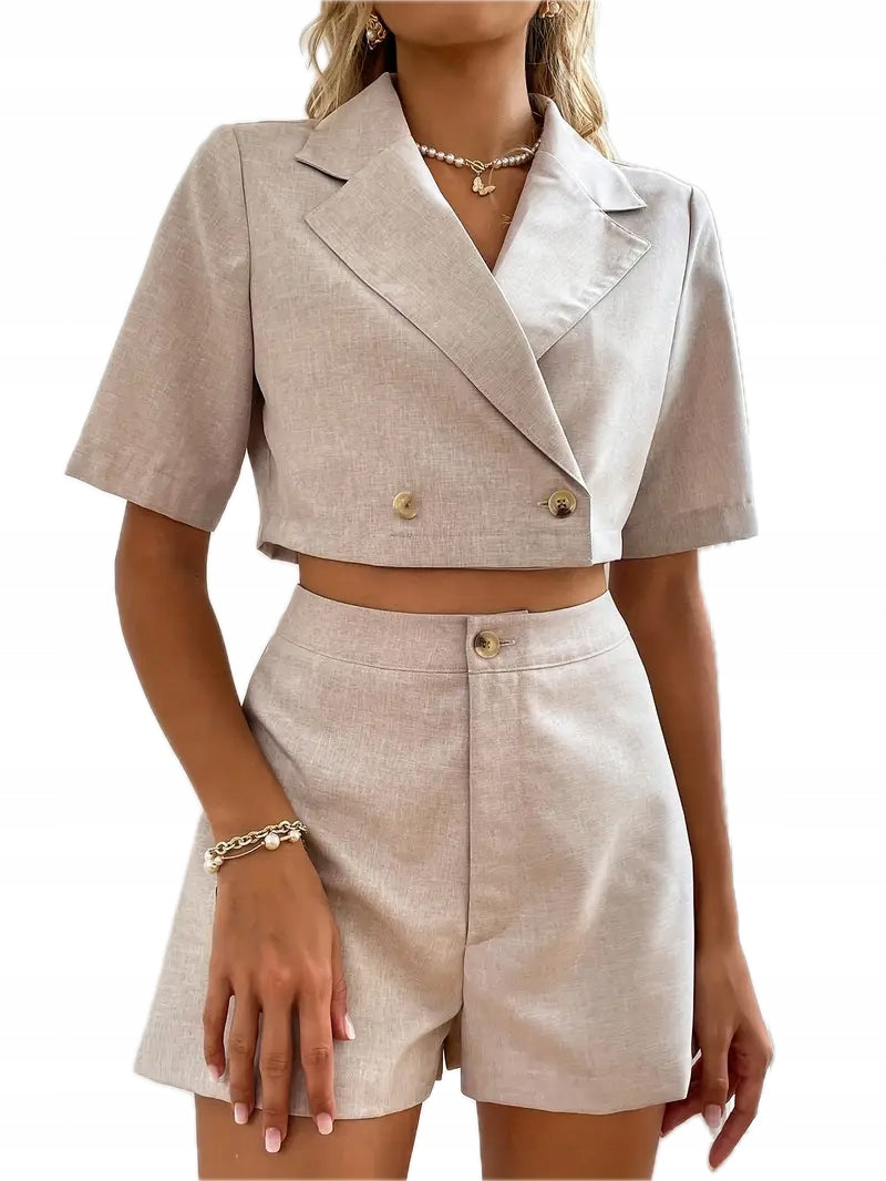 Damski Komplet Kamizelka z Guzikami i Spodnie z Kieszeniami - Old Money