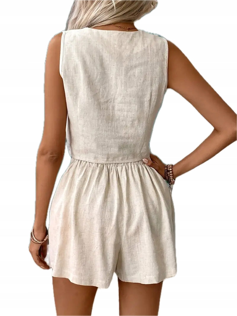 Zestaw Damski Kamizelka + Szorty V-neck - Old Money