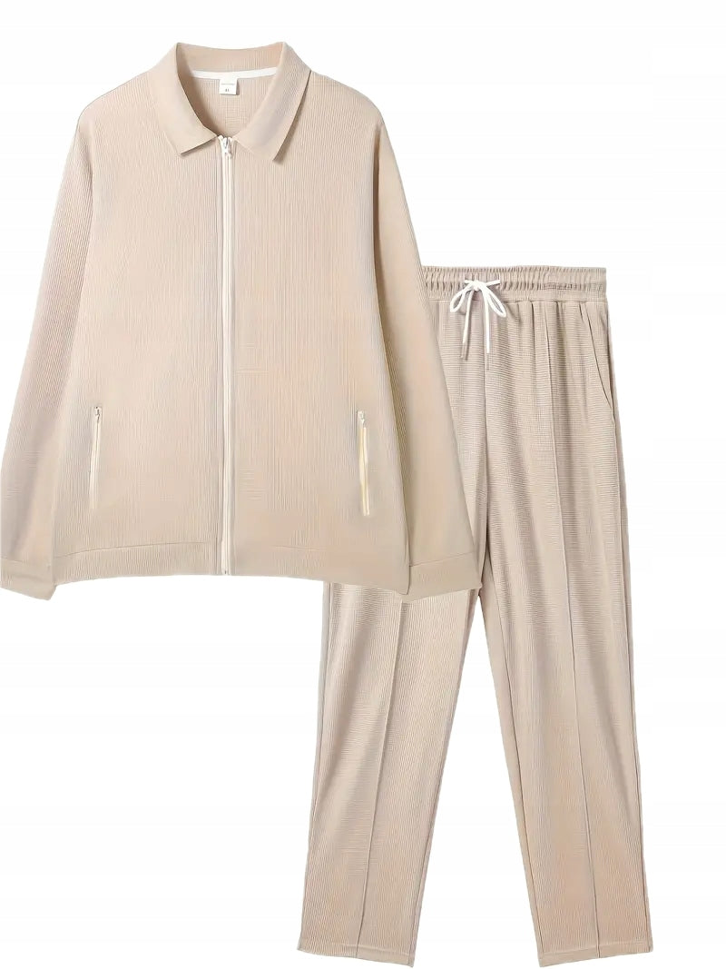 Sportowy Komplet Męski Bluza na Zamek + Spodnie w Kant - Old Money