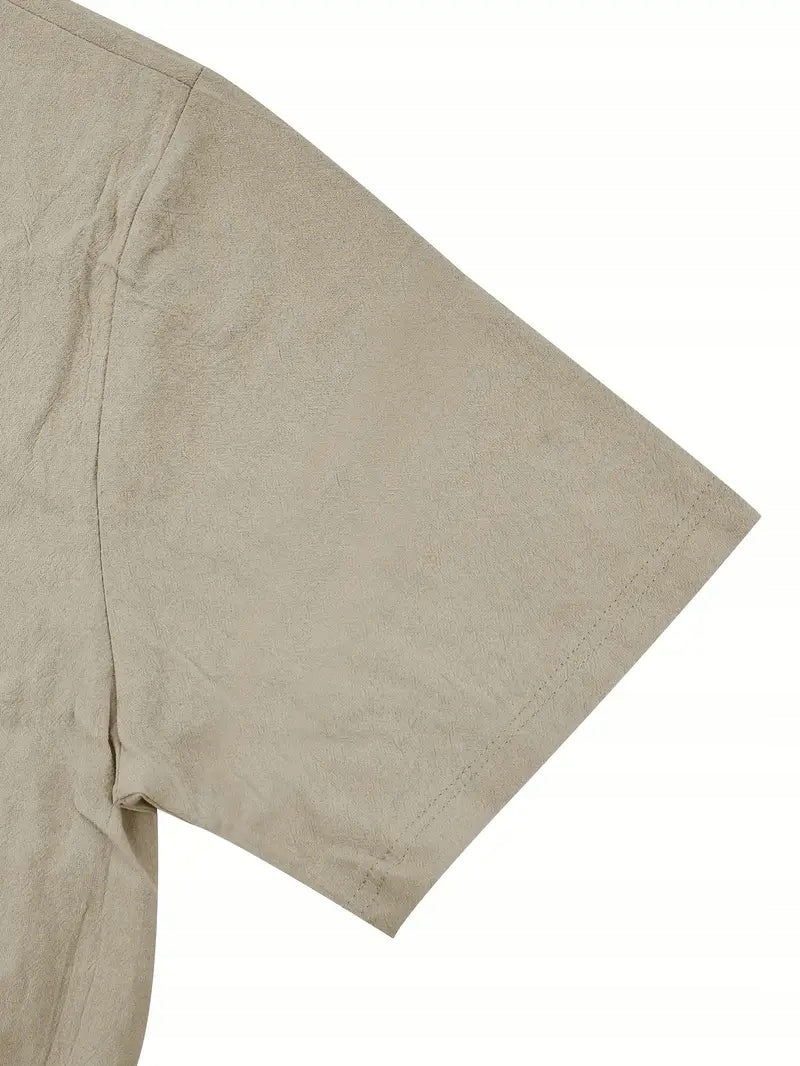 Męska Koszula Lniana z Krótkim Rękawem i Kieszenią – Old Money