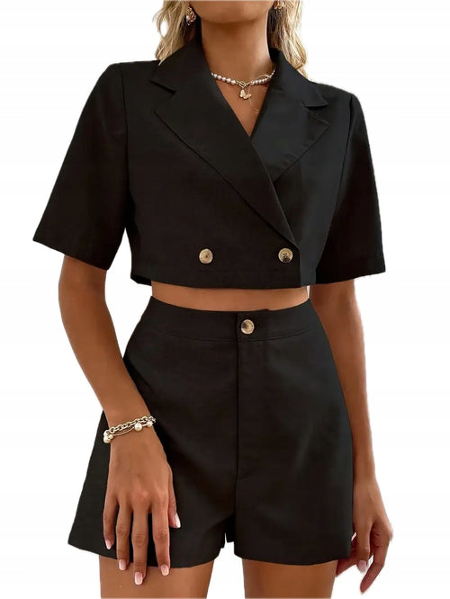 Damski Komplet Kamizelka z Guzikami i Spodnie z Kieszeniami - Old Money